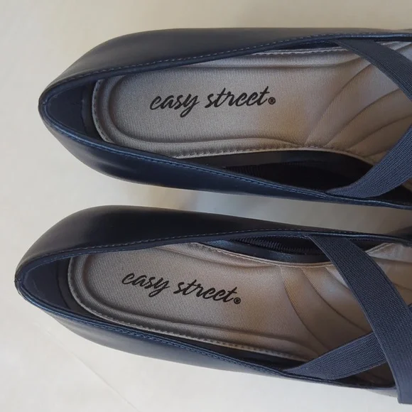Easy Street Zaylee Faux Leather Criss Cross Strappy Slip On Heels 10M Blue - Picture 6 of 16